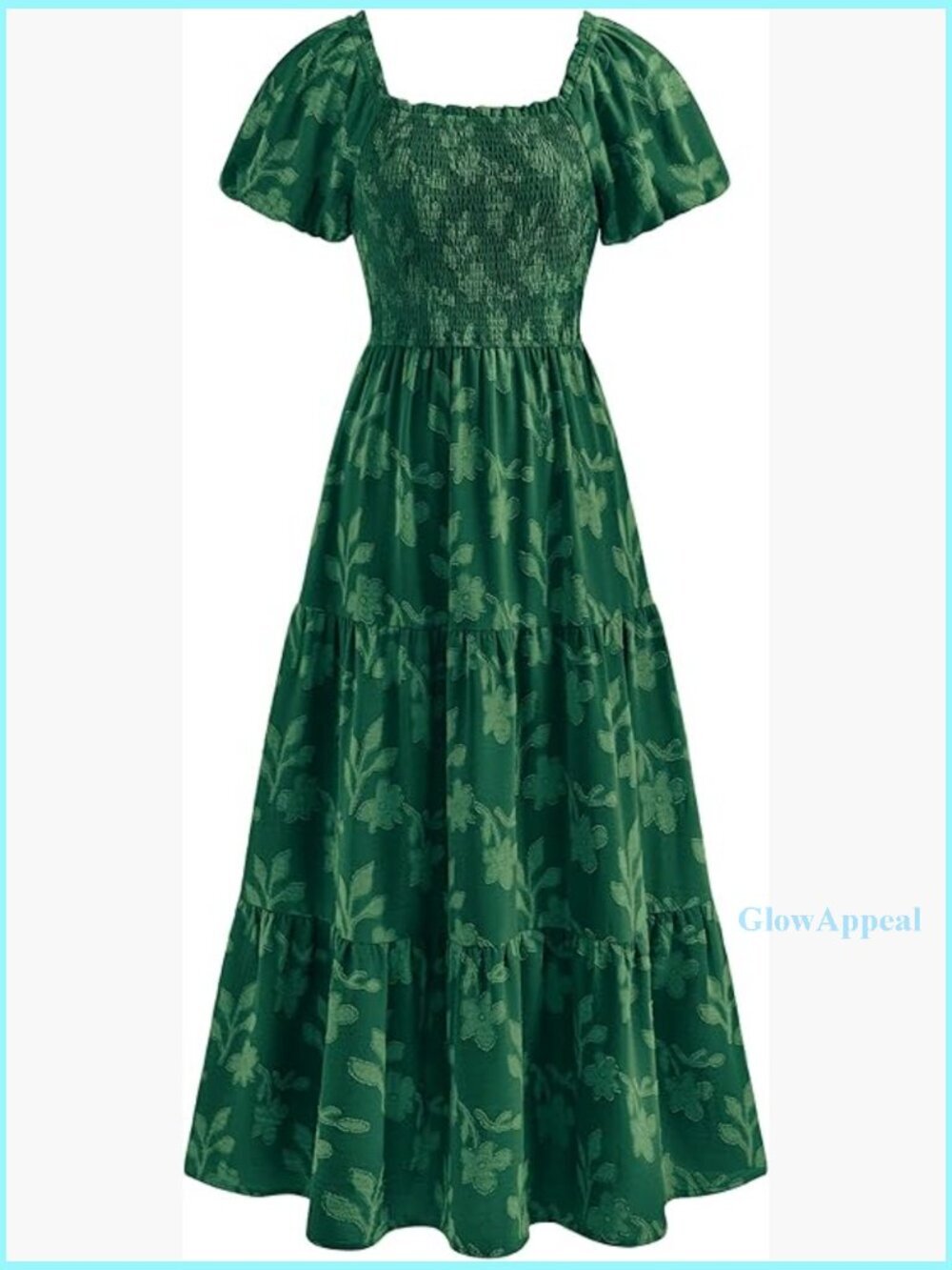 Boho Maxi Dress with Pockets, Smocked Bodice, Square Neck, Short Sleeve, Flowy